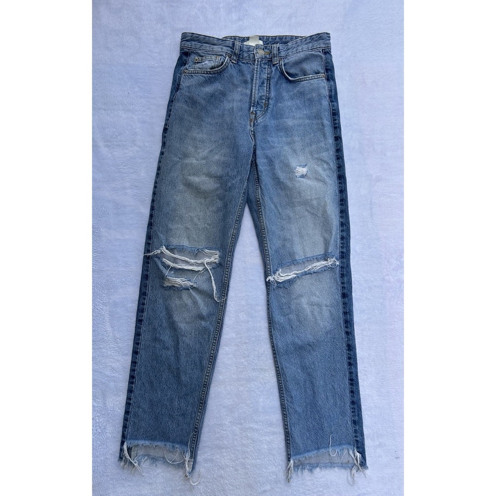 H&M Women's 6 Two Toned Boyfriend Jeans, Distressed, Y2K, Cutoff